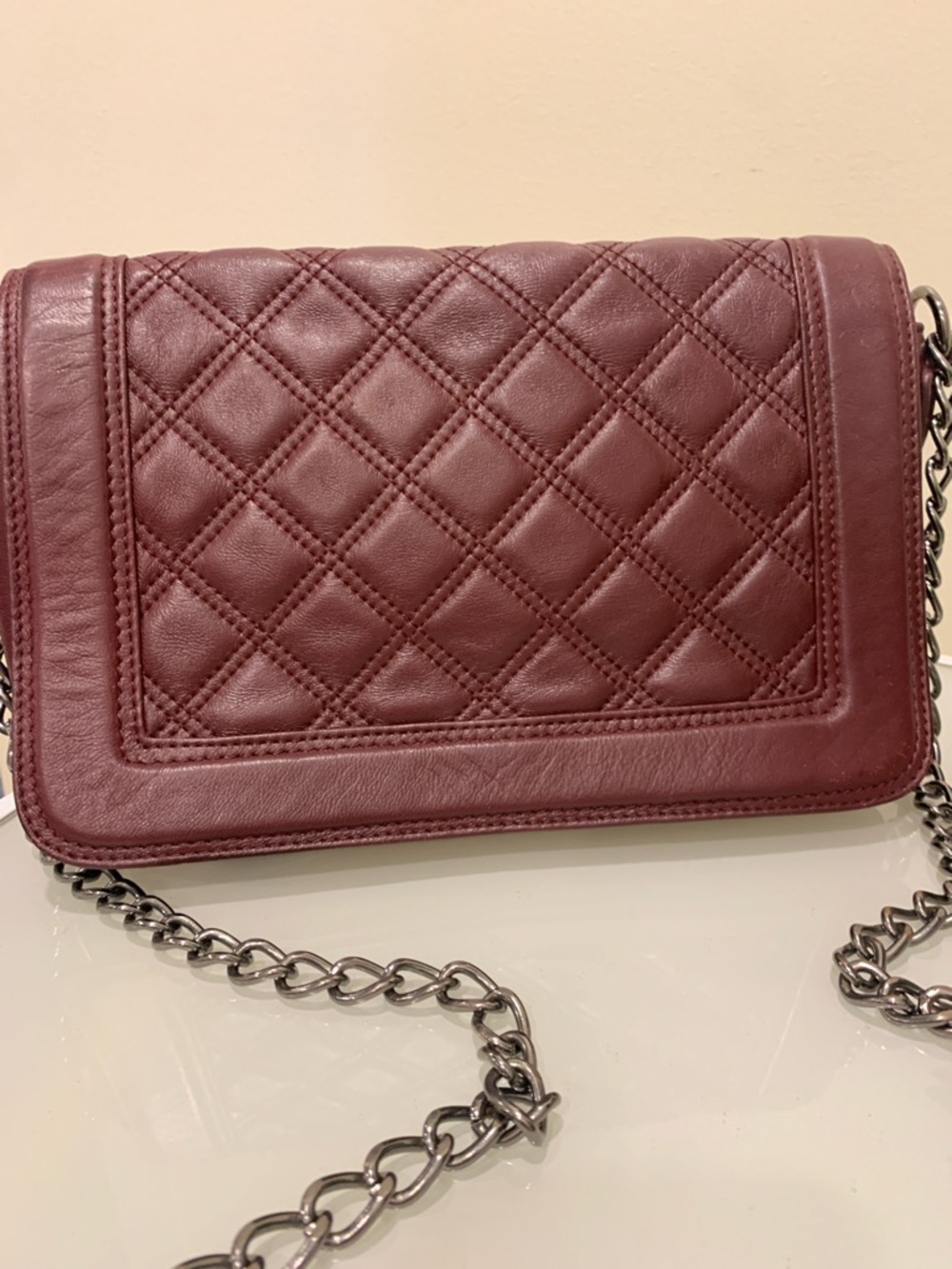 Danier Quilted Leather Crossbody in Burgundy